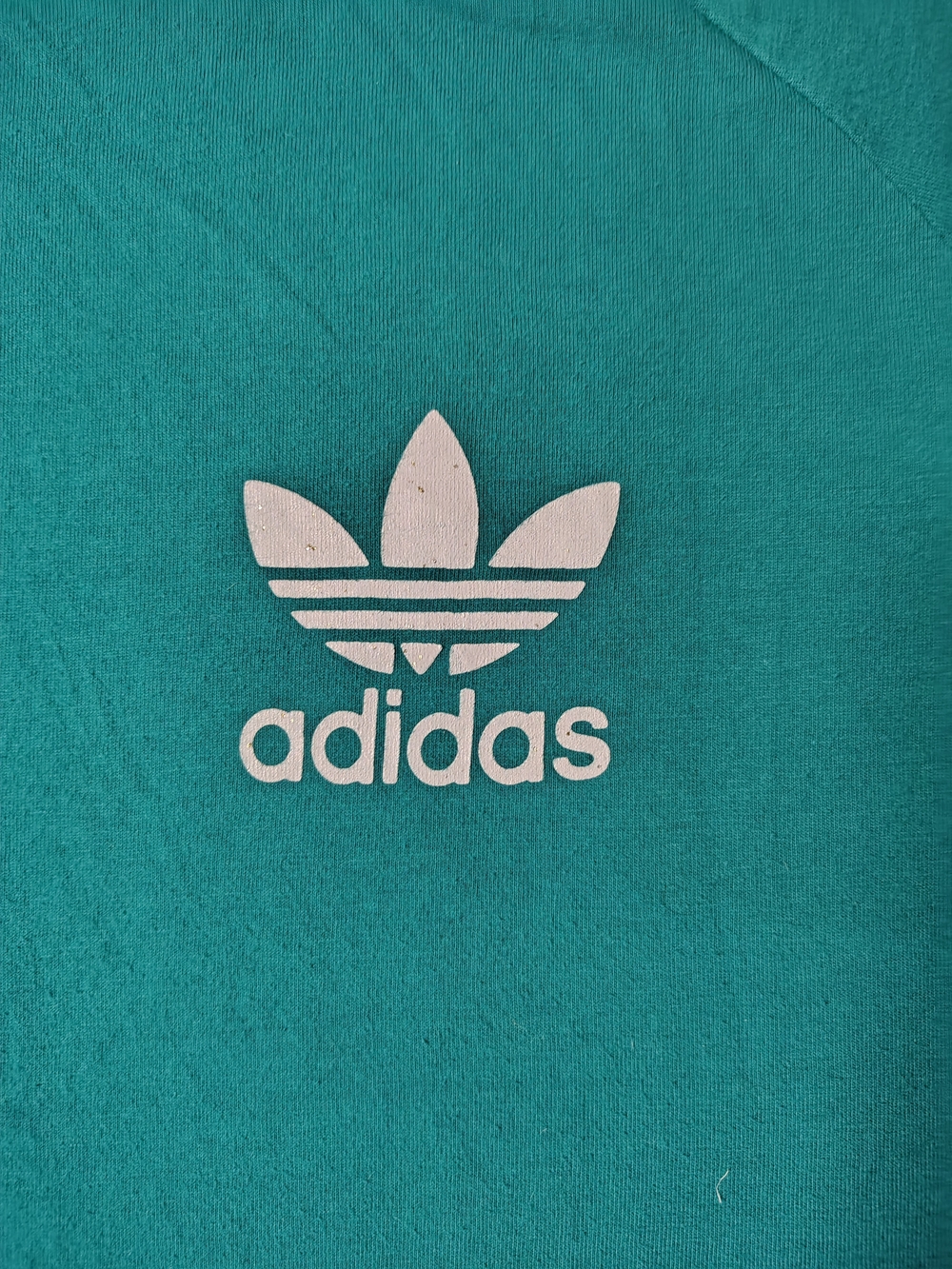 Vintage Adidas Trefoil T Shirt Large Teal Green 3 Stripe Sleeve Blue Tag - Picture 3 of 5